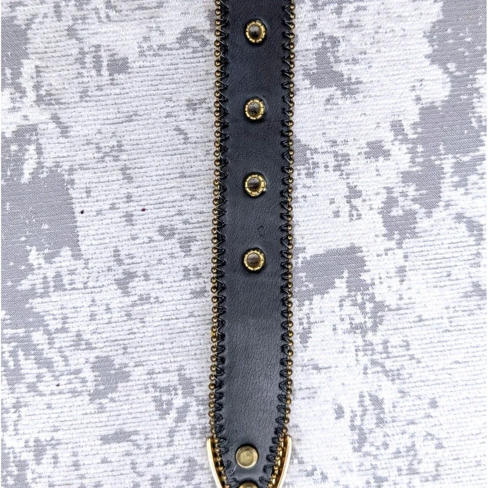 Vintage Gold Lace Silver Glitter Studded Western Boho Belt Gold Buckle 32.5in